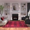 Bijan Border Red and Black Viscose Area Rug 8x10