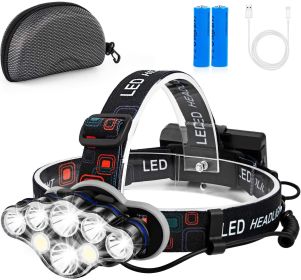 USB Charging 8LED Strong Light T6 Headlight Outdoor Multifunctional Camping Night Fishing Waterproof (Color: Black)