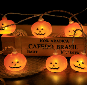 Halloween Battery Remote Control USB LED String Lights (Option: Faceted pumpkin-2meters 10lights white)